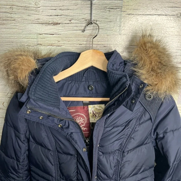 Navy Khujo Winter Parka Jacket size small blue puffer faux fur - Picture 4 of 9